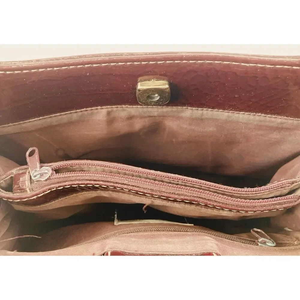 Liz Claiborne Purse Dark Brown Maroon Handbag Faux Leather Croc Alligator Burgun